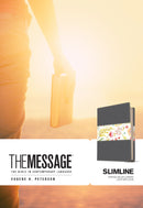 The Message Slimline Bible-Black/Spring Wildflowers LeatherLook