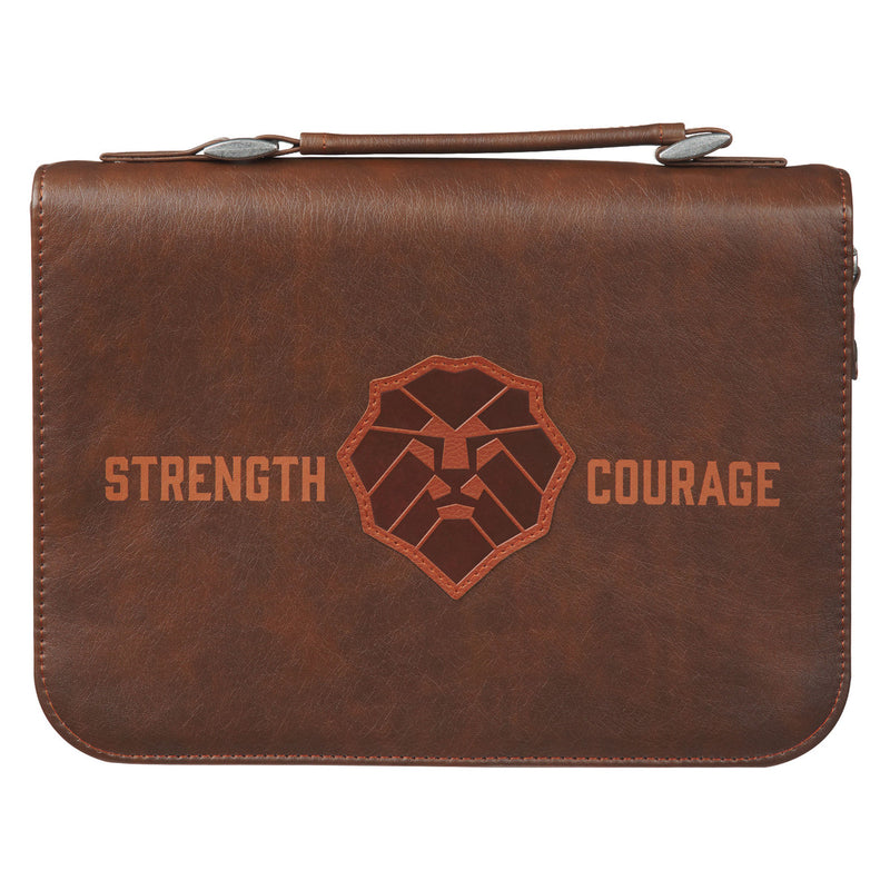 Lion Strength & Courage Josh. 1:9 Bible Cover Classic Brown.