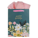 Dark Floral Happy Birthday Gift Bag LG Portrait