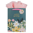 Dark Floral Happy Birthday Gift Bag LG Portrait