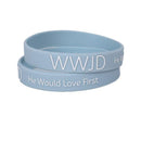 WWJD silicone bracelet light blue