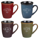 Faith, Hope, Grace, Trust Mug Set 4 pc Multi Color