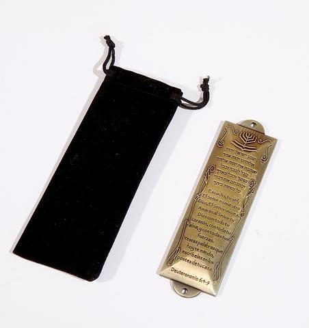 Span-Mezuzah-Shema w/Menorah At Top (5")-Brass