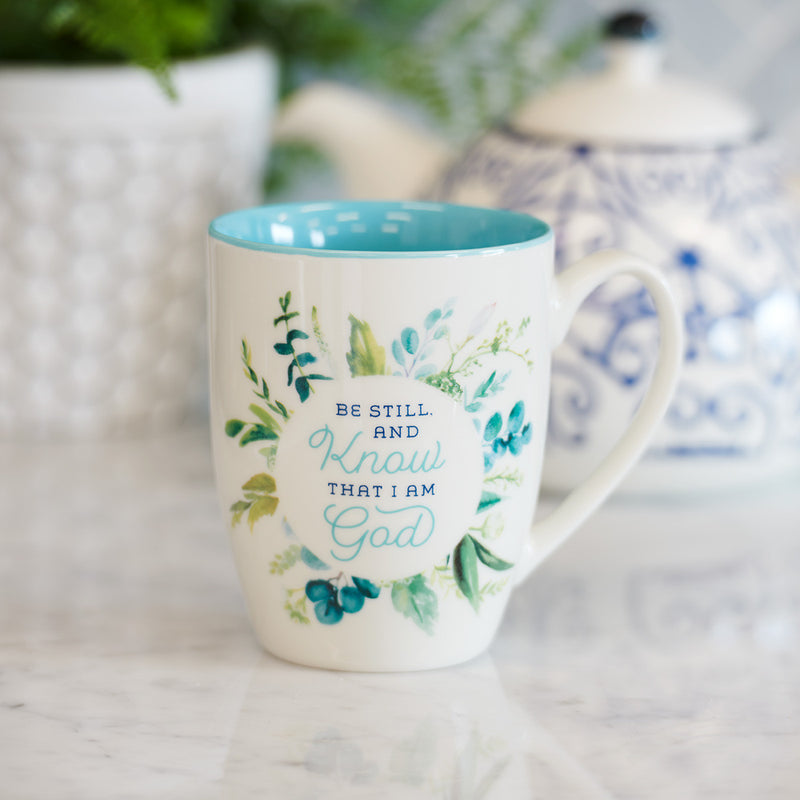 Be Still and Know Teal Floral Ceramic Co