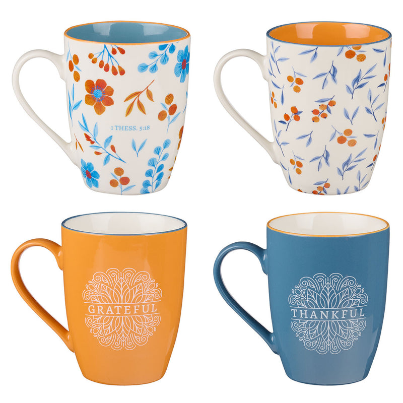 Thankful Grateful Blessed Set of 4 mugs