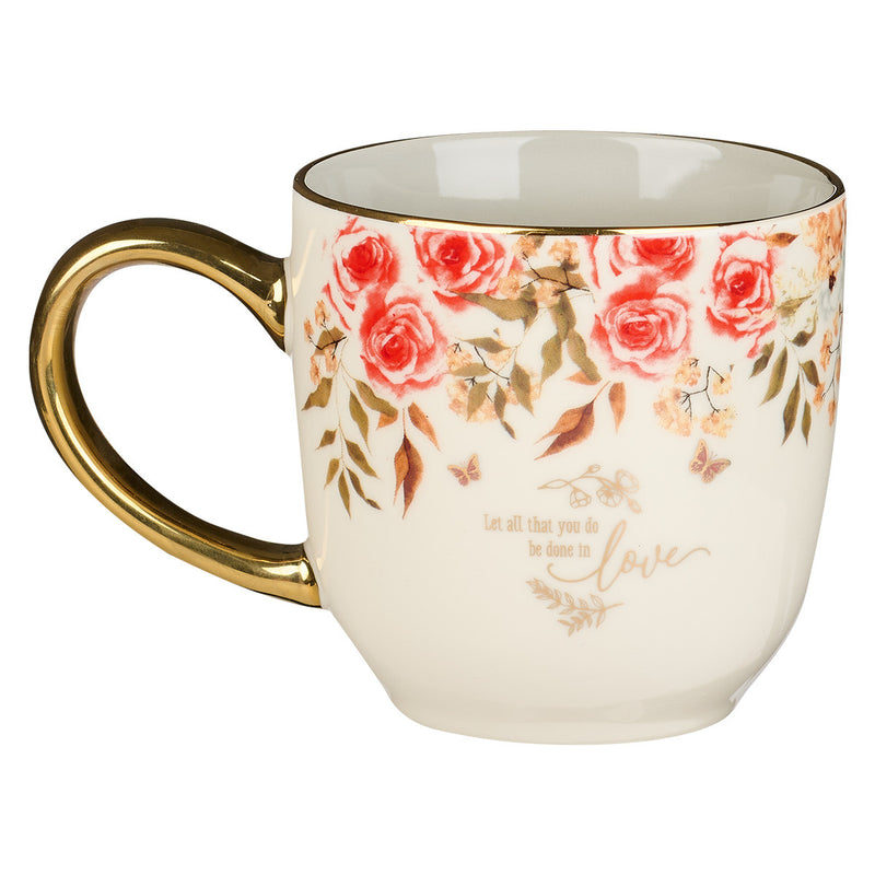 Love Red and Orange Floral Ceramic Mug -