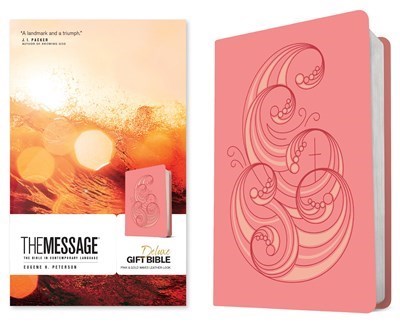 The Message Deluxe Gift Bible-Pink & Gold Waves Leather-Look