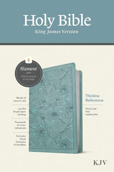 KJV Thinline Reference Bible  Filament Enabled Edition-Floral Leaf Teal LeatherLike