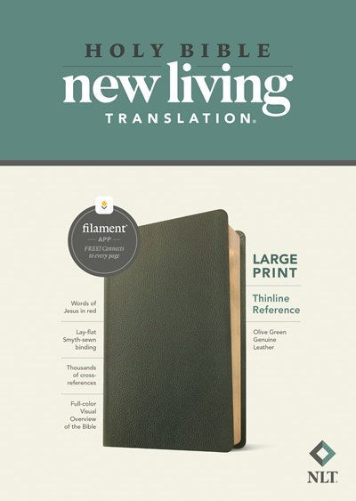 NLT Large Print Thinline Reference Bible  Filament Enabled Edition-Olive Green Genuine Leather