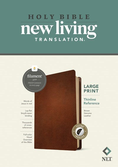 NLT Large Print Thinline Reference Bible  Filament Enabled Edition-Brown Genuine Leather  Brown Indexed