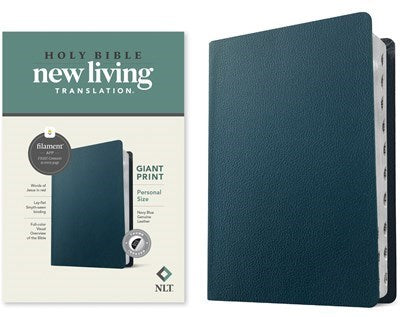 NLT Personal Size Giant Print Bible  Filament Enabled Edition-Navy Blue Genuine Leather Indexed)