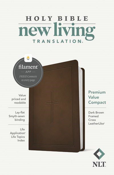 NLT Premium Value Compact Bible  Filament Enabled Edition-Dark Brown Framed Cross LeatherLike