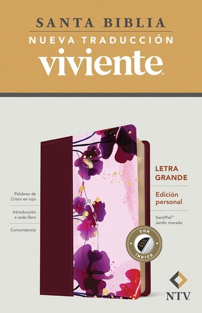 Span-NTV Personal Size Large Print (La Edicion Personal  Letra Grande)-Purple Garden LeatherLike Indexed