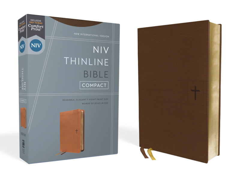 NIV Thinline Bible  Compact (Comfort Print)-Brown Leathersoft