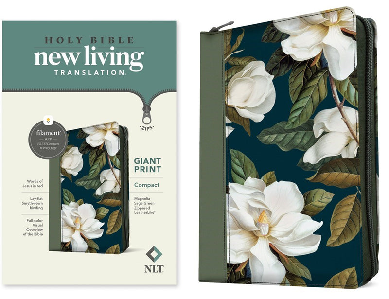 NLT Compact Giant Print Zipper Bible  Filament-Enabled Edition With Zipper-Magnolia Sage Green LeatherLike