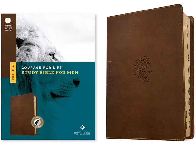 NLT Courage For Life Study Bible For Men  Filament-Enabled Edition-Rustic Brown Lion LeatherLike Indexed