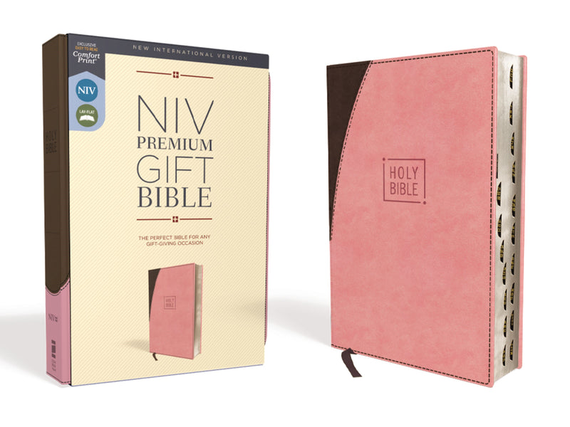 NIV Premium Gift Bible (Comfort Print)-Pink/Chocolate Leathersoft Indexed