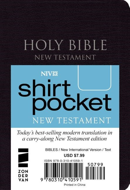 NIV Shirt Pocket New Testament-Black Leather-Look