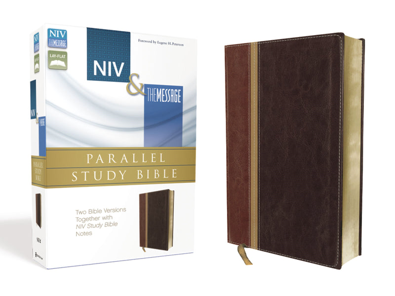 NIV & Message Parallel Study Bible-Dark Caramel/Black Cherry Duo-Tone