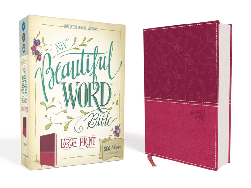 NIV Beautiful Word Bible (Full Color)/Large Print-Pink/Cranberry Leathersoft