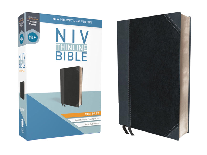 NIV Thinline Bible/Compact (Comfort Print)-Black/Gray Leathersoft 