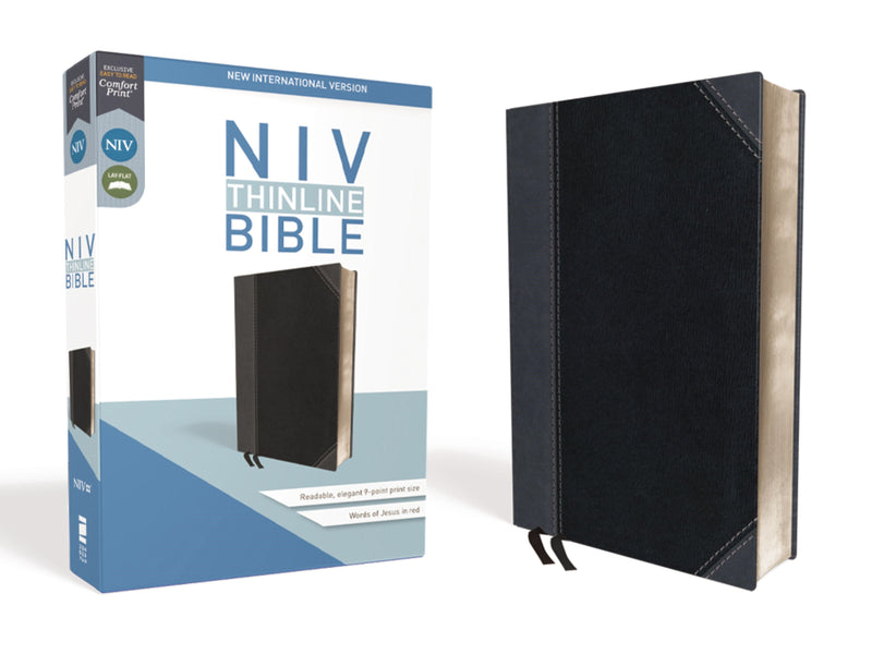 NIV Thinline Bible (Comfort Print)-Black/Gray Leathersoft 