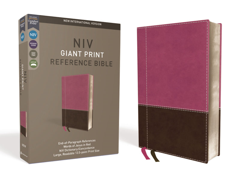 NIV Giant Print Reference Bible (Comfort Print)-Pink/Brown LeatherSoft Indexed