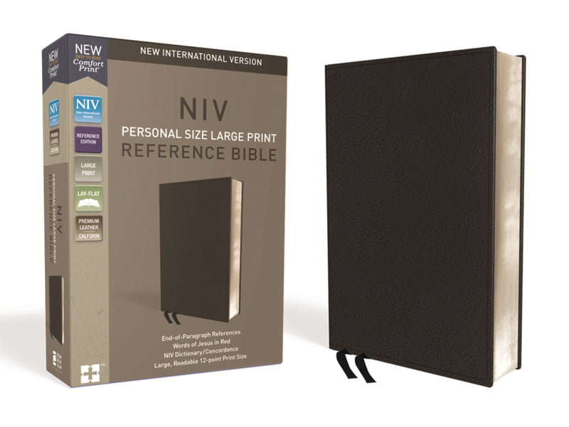 NIV Personal Size Large Print Reference Bible (Comfort Print)-Black Premium Leather