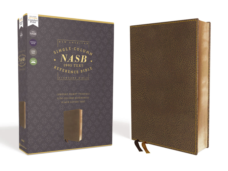 NASB Single-Column Reference Bible (Comfort Print)-Brown Leathersoft