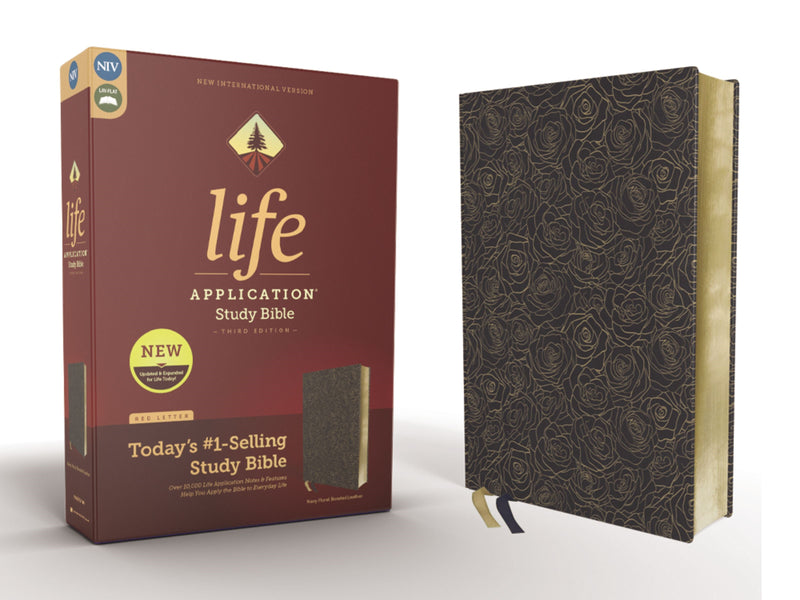 NIV Life Application Study Bible (Third Edition)-Navy Floral Bonded Leather