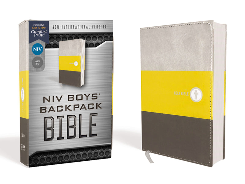 NIV Boys' Backpack Bible (Comfort Print)-Yellow/Charcoal Leathersoft