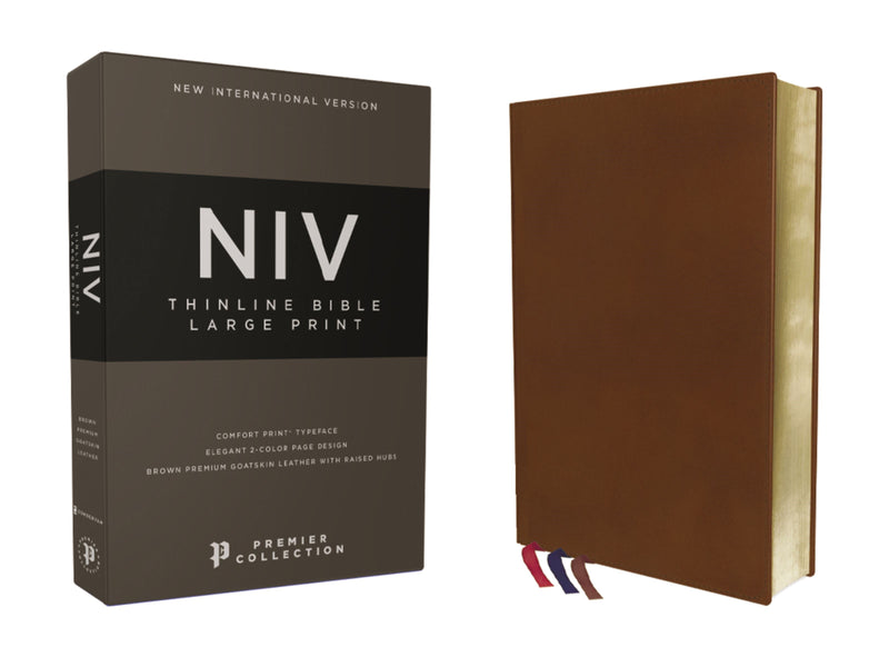 NIV Thinline Bible/Large Print (Comfort Print)-Brown Premium Goatskin Leather