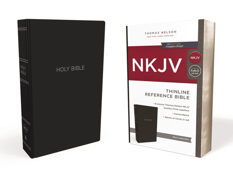 NKJV Thinline Reference Bible (Comfort Print)-Black Leather-Look