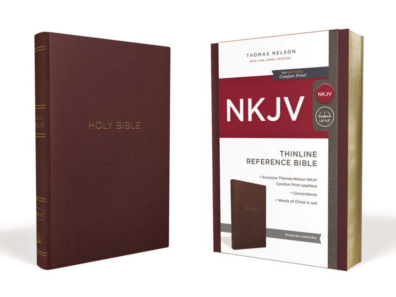 NKJV Thinline Reference Bible (Comfort Print)-Burgundy Leather-Look