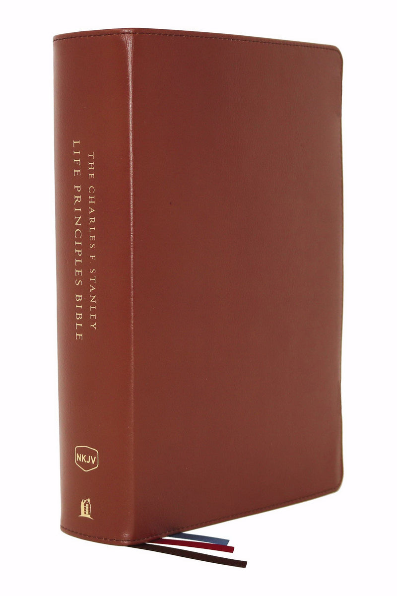 NKJV Charles F. Stanley Life Principles Bible (2nd Edition) (Comfort Print)-Brown Genuine Leather Indexed