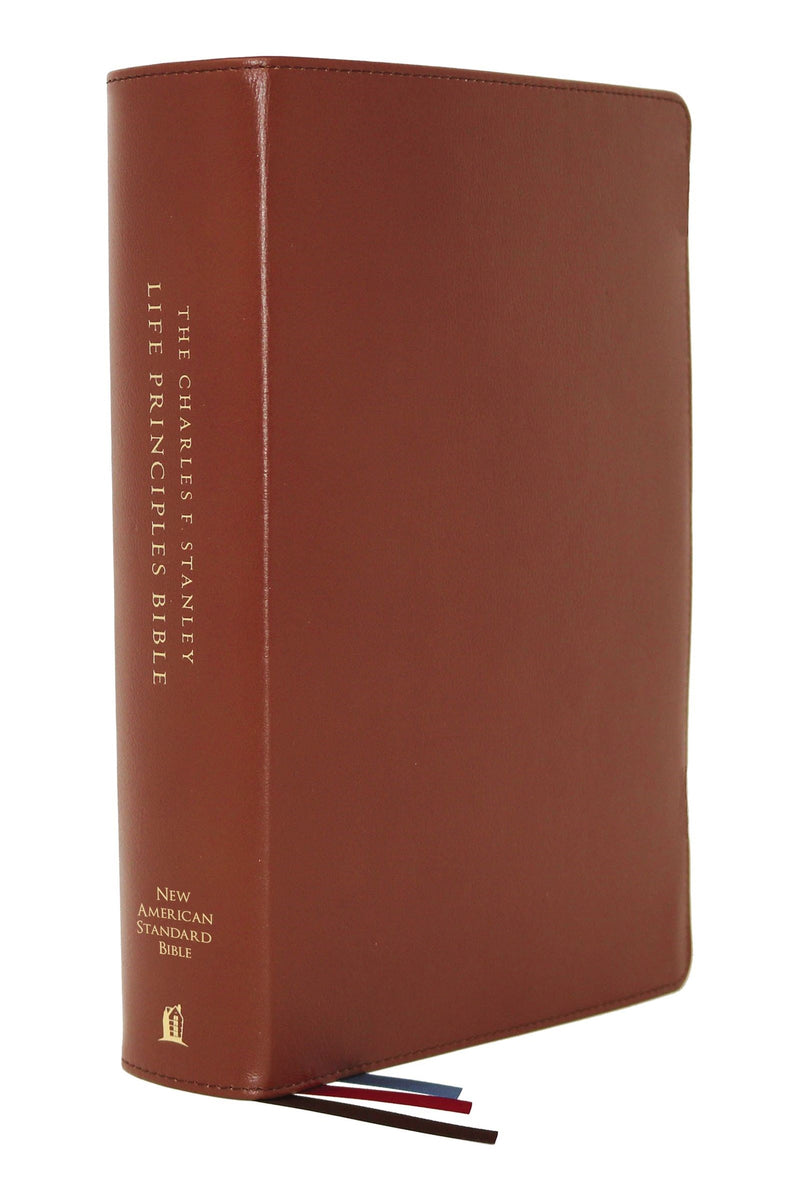 NASB Charles F. Stanley Life Principles Bible (2nd Edition) (Comfort Print)-Brown Genuine Leather Indexed