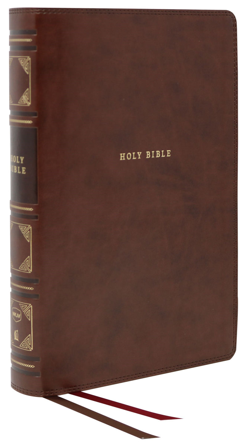 NKJV Center-Column Reference Bible (Comfort Print)-Brown Leathersoft