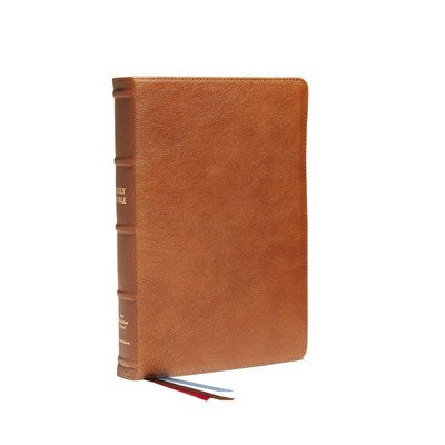 NKJV Verse-By Verse Center-Column Reference Bible (Premium Collection) (Comfort Print)-Brown Goatskin Leather