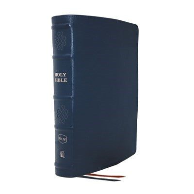 NKJV Single-Column Reference Bible (Comfort Print)-Blue Genuine Leather 