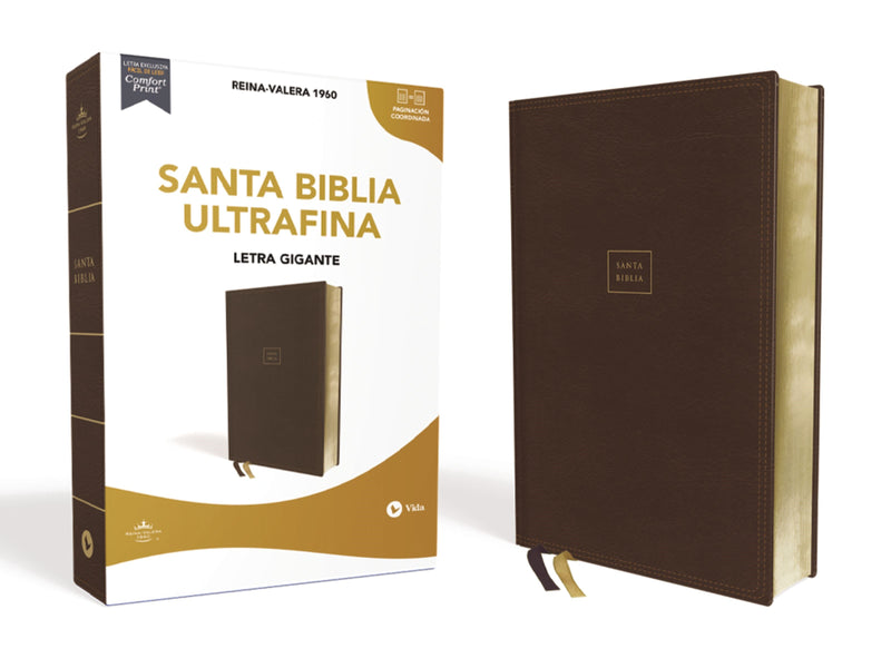 Span-RVR 1960 Ultrathin Giant Print Bible (Santa Biblia Ultrafina Letra Gigante)-Brown Leathersoft