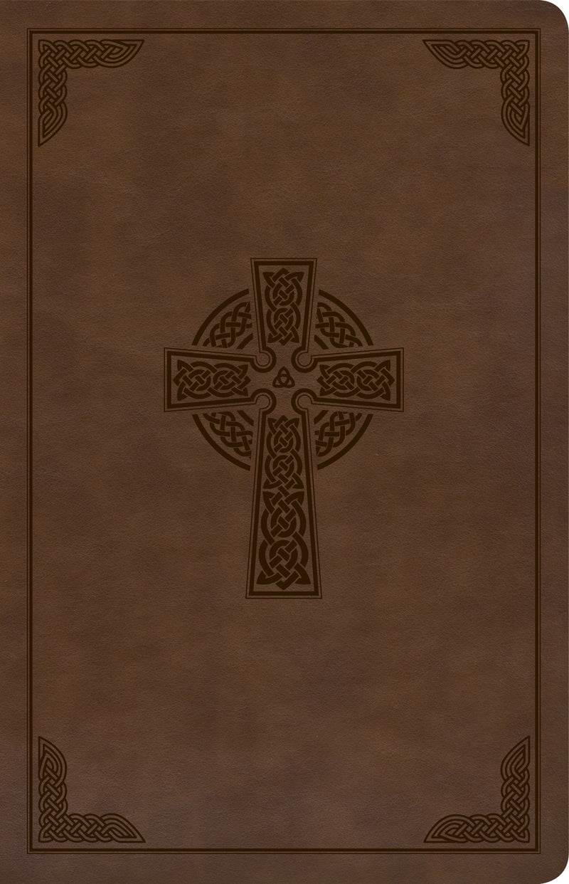 CSB Large Print Personal Size Reference Bible-Brown Celtic Cross LeatherTouch