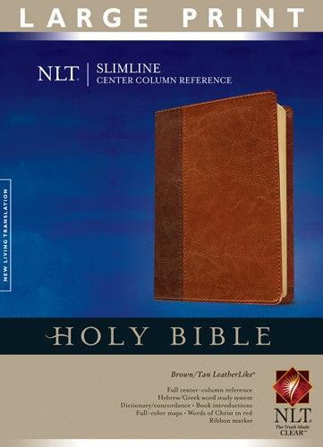 NLT Slimline Center Column Reference/Large Print Bible-Brown/Tan TuTone Indexed