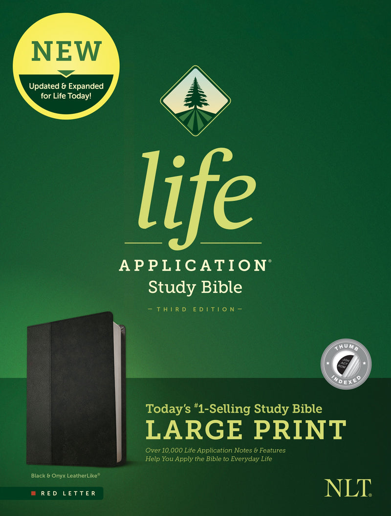 NLT Life Application Study Bible/Large Print (Third Edition) (RL)-Black/Onyx LeatherLike Indexed 