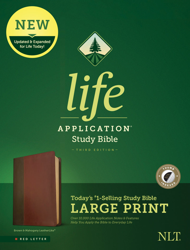 NLT Life Application Study Bible/Large Print (Third Edition) (RL)-Brown/Tan LeatherLike Indexed 