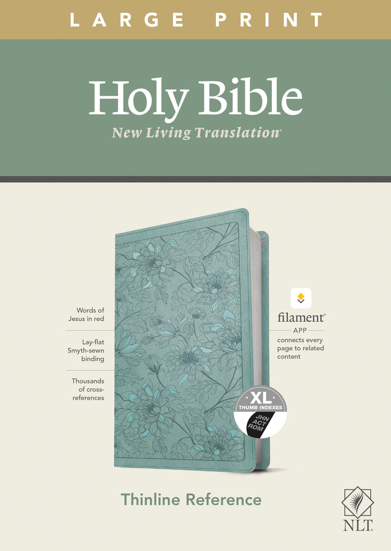 NLT Large Print Thinline Reference Bible/Filament Enabled Edition-Teal Floral LeatherLike Indexed 