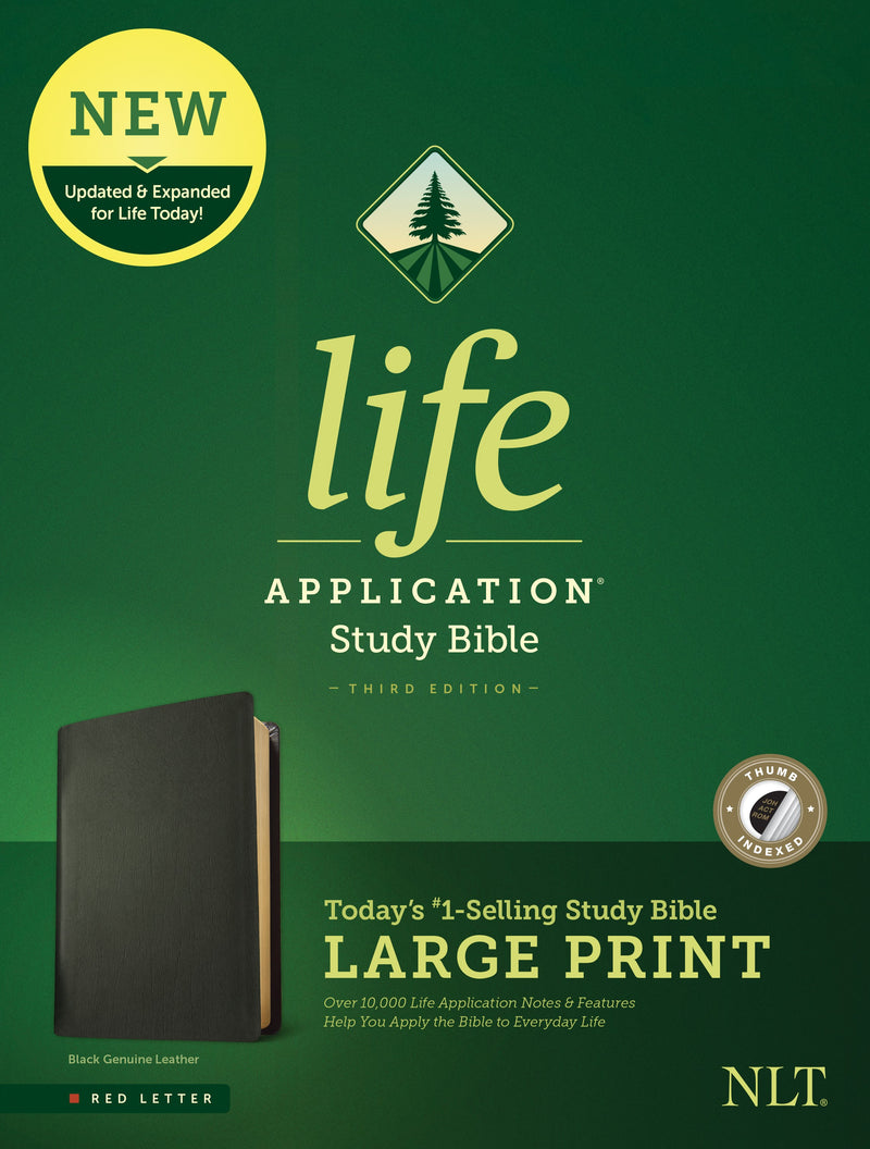 NLT Life Application Study Bible/Large Print (Third Edition) (RL)-Black Genuine Leather Indexed 